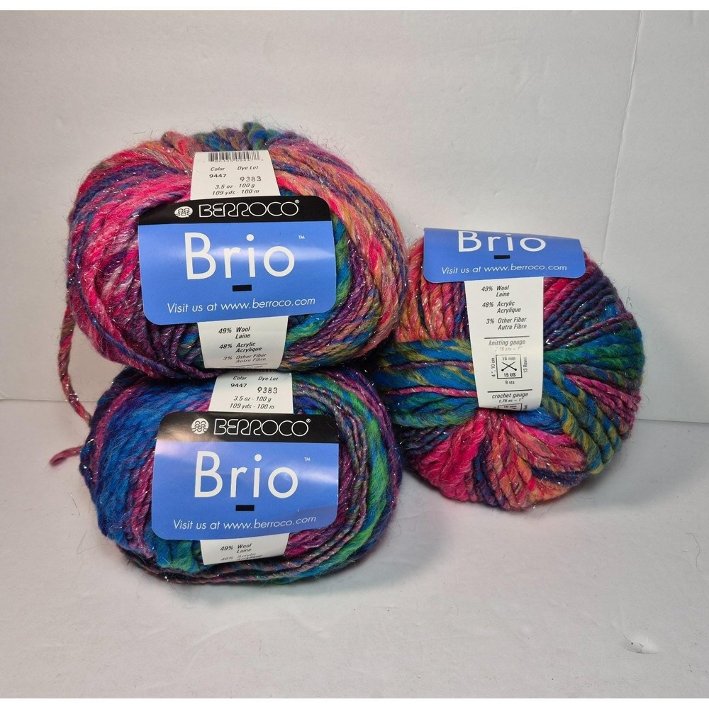 Bulky Berroco Brio Yarn Jewel Tones Metallic Fiber Wool/Acrylic Bundle of 3